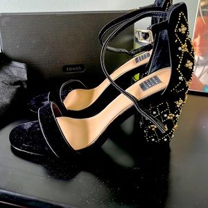 White House Black Market Black Velvet Beaded Heels